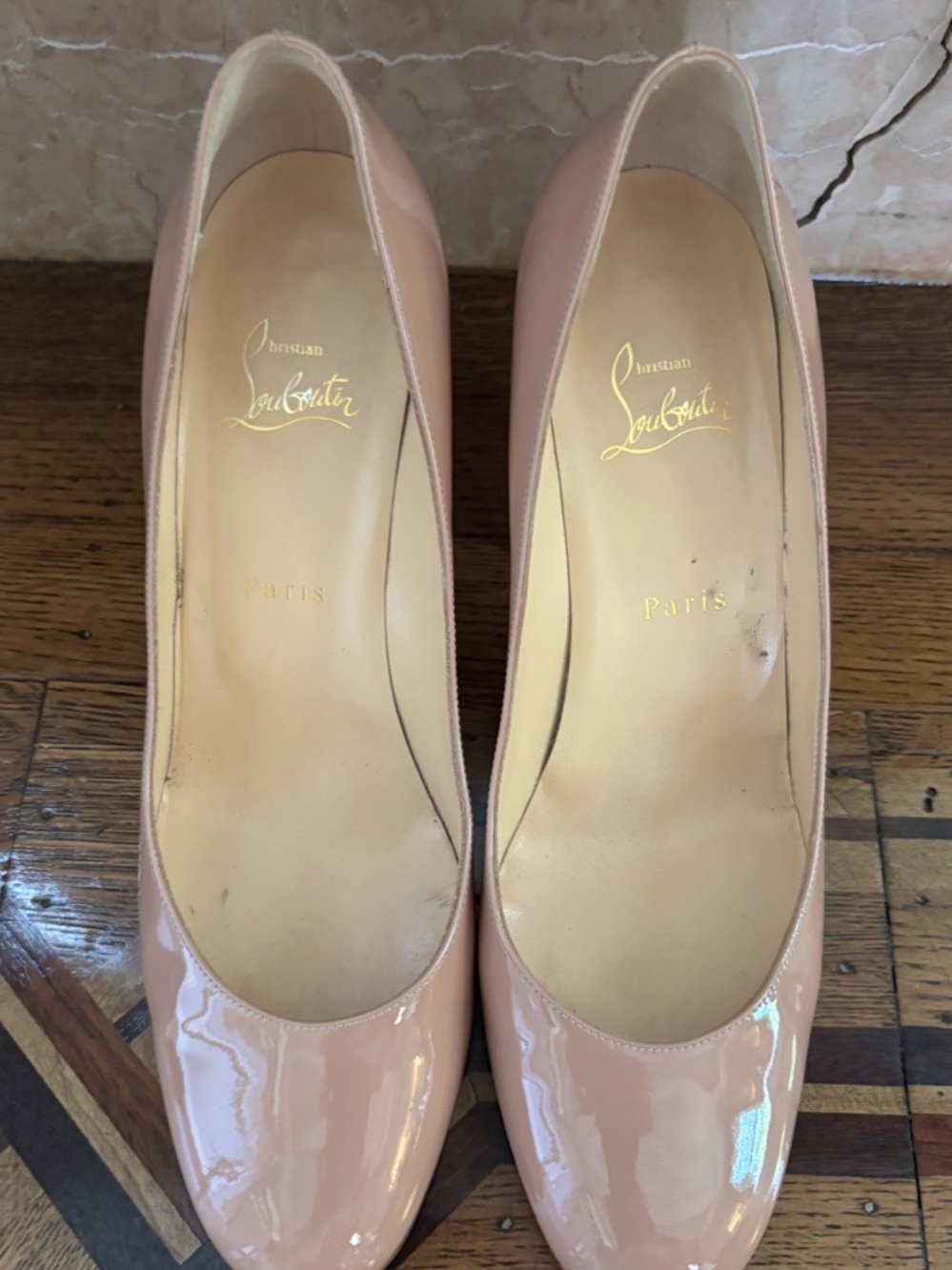 Christian Louboutin Blush Patent Leather Round-Toe Pumps